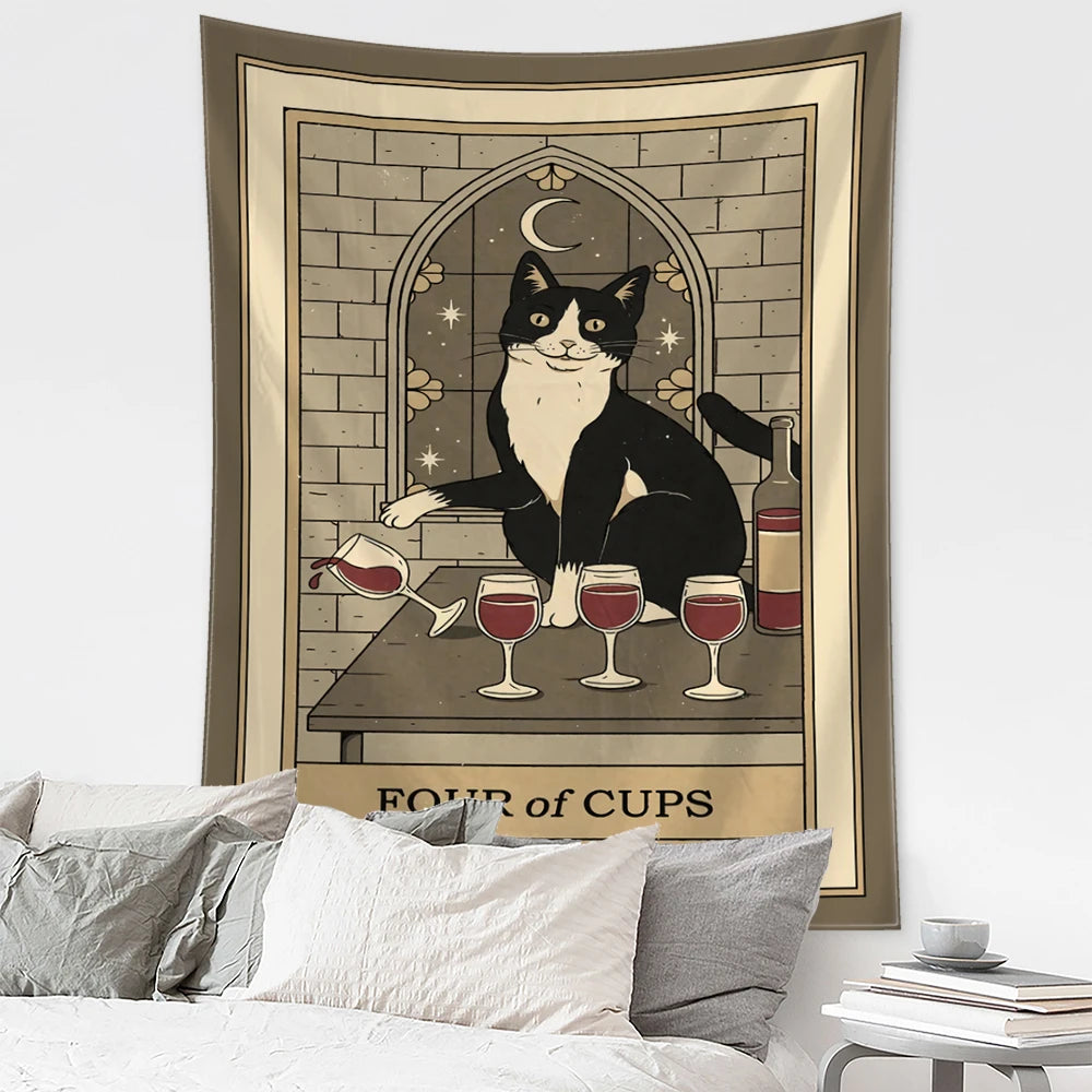 Mystical Cat Tarot Witchcraft Tapestry