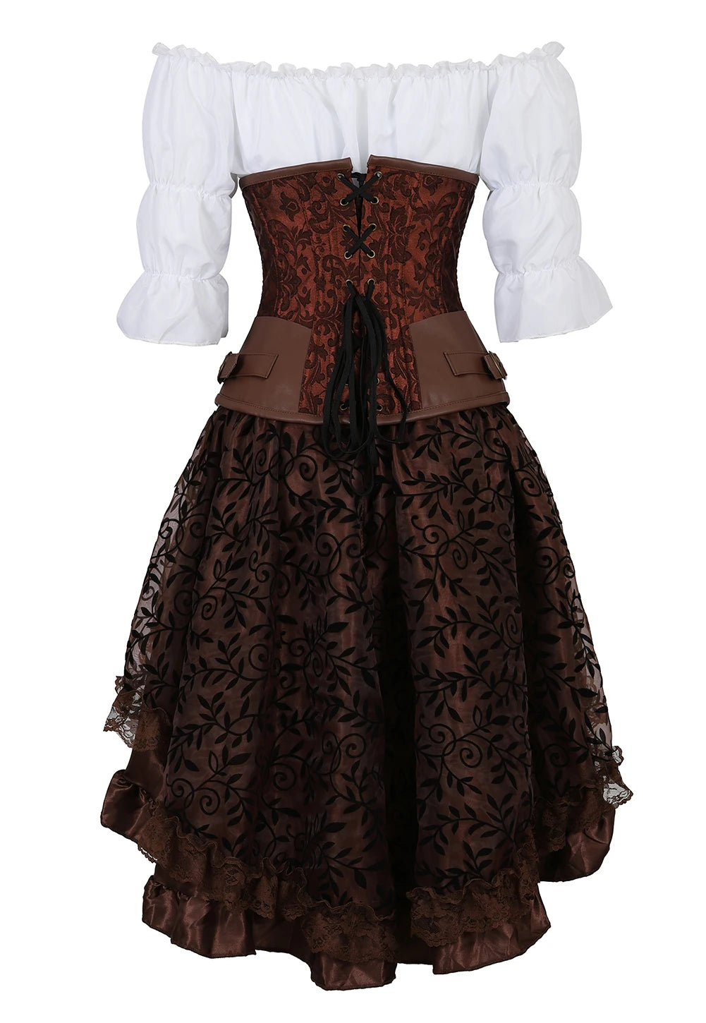 Steampunk Corset Dress Brown Pirate Costume Woman Skirt Plus Size Gothic Underbust