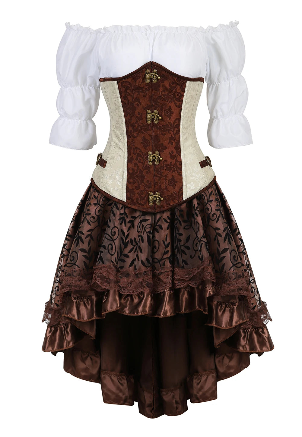 Steampunk Corset Dress Brown Pirate Costume Woman Skirt Plus Size Gothic Underbust