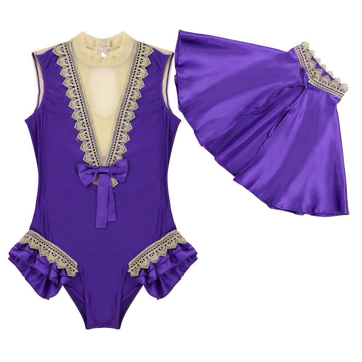 Women's Showman Circus Outfit Shiny Satin Cape Top + Sleeveless High Cut Costume - alternate view 8