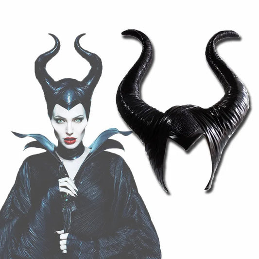 Halloween Costume Creepy Maleficent Witch Horns Hat Headwear Latex Mask Headgear Helmet