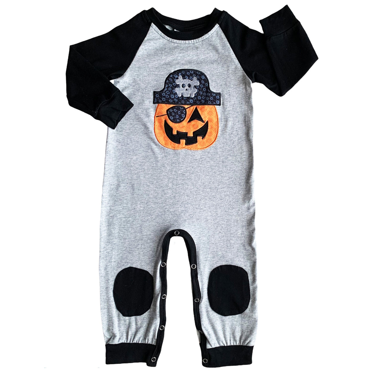 AnnLoren Halloween Pirate Jack O Lantern Long Sleeve Baby Toddler Boys Romper