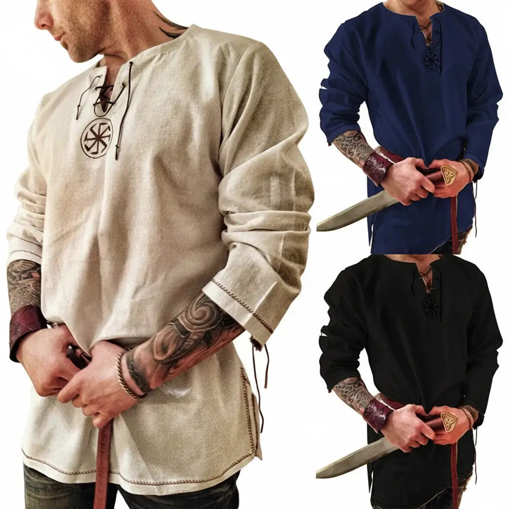 Medieval Knight Tunic Shirt Men Viking Pirate Costume Renaissance Faire Halloween Top-0