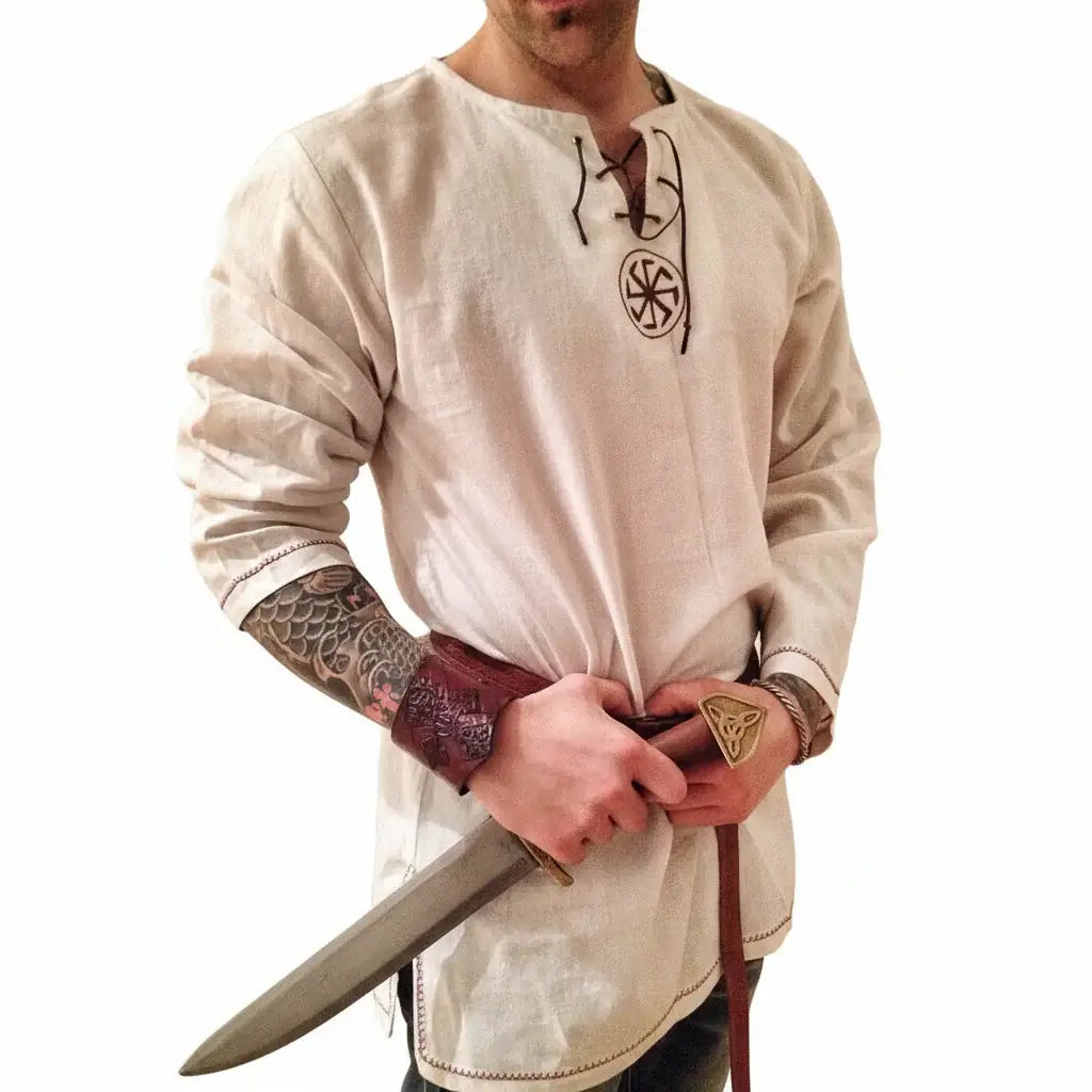 Medieval Knight Tunic Shirt Men Viking Pirate Costume Renaissance Faire Halloween Top-4