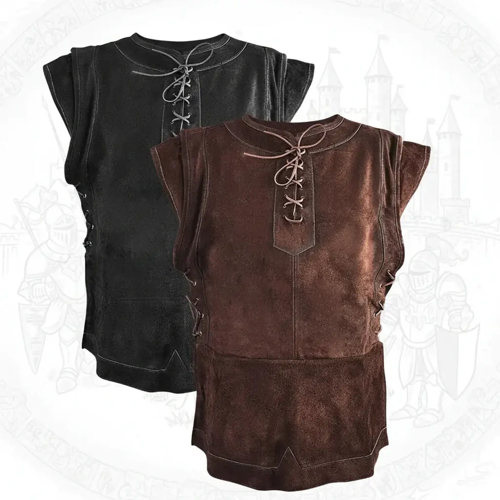 Men's Medieval Punk Vest Viking Archer Cosplay Chest Armor Suede LARP Halloween Costume-0