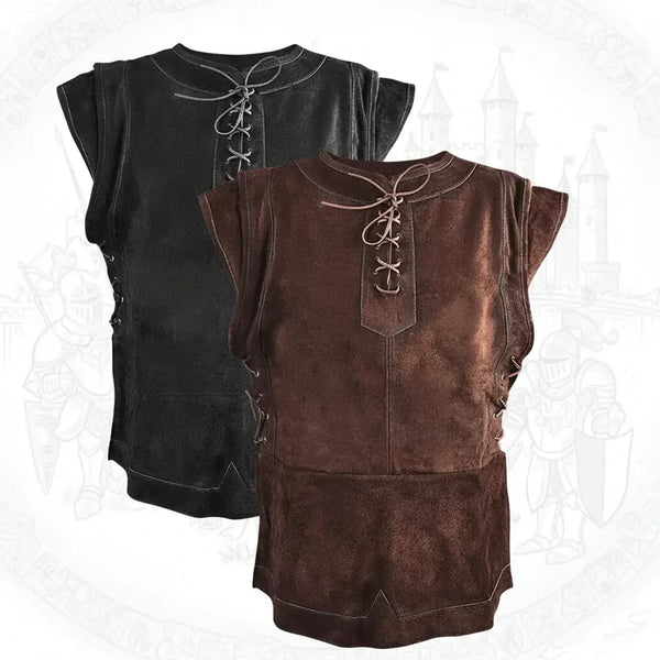 Men's Medieval Punk Vest Viking Archer Cosplay Chest Armor Suede LARP Halloween Costume-0