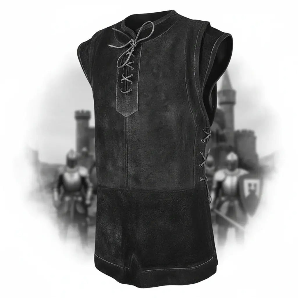 Men's Medieval Punk Vest Viking Archer Cosplay Chest Armor Suede LARP Halloween Costume-1