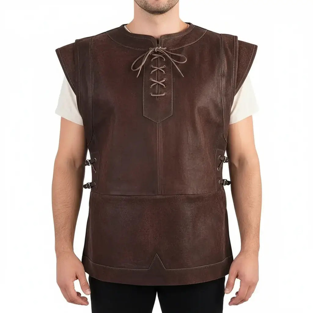 Men's Medieval Punk Vest Viking Archer Cosplay Chest Armor Suede LARP Halloween Costume-2