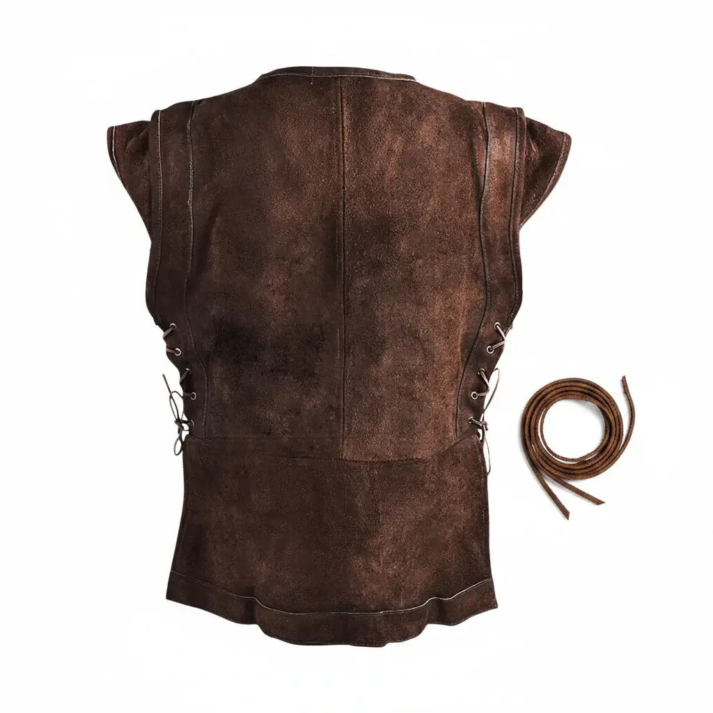 Men's Medieval Punk Vest Viking Archer Cosplay Chest Armor Suede LARP Halloween Costume-3