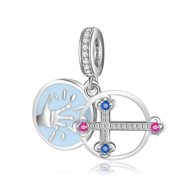 S925 Sterling Silver Zombie Hand and Cross Bead