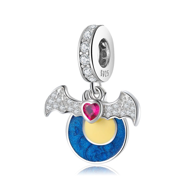 S925 Sterling Silver Bat and Midnight Moon Bead