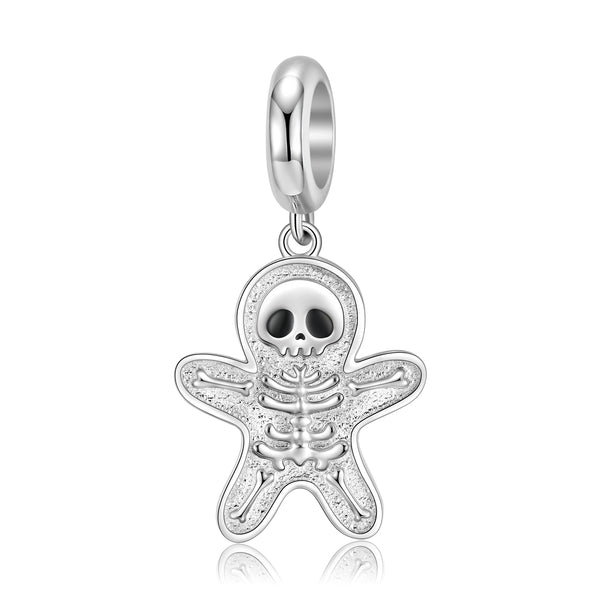 S925 Sterling Silver Skull Gingerbread Dangle Charm