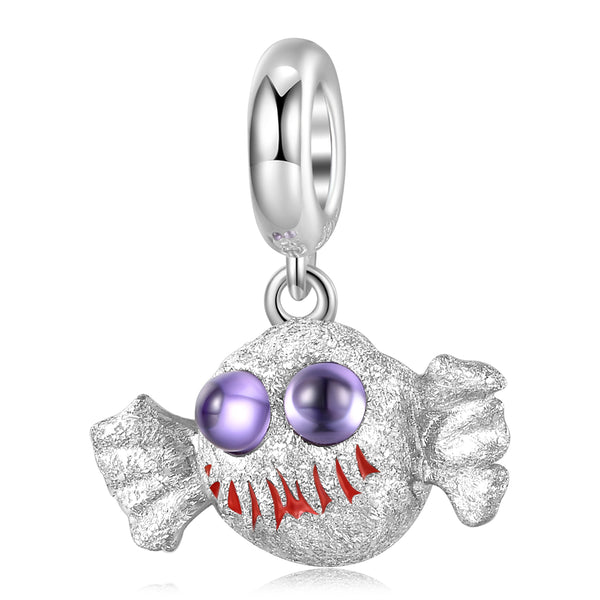 S925 Sterling Silver Candy Monster Dangle Charm Frosted Bead
