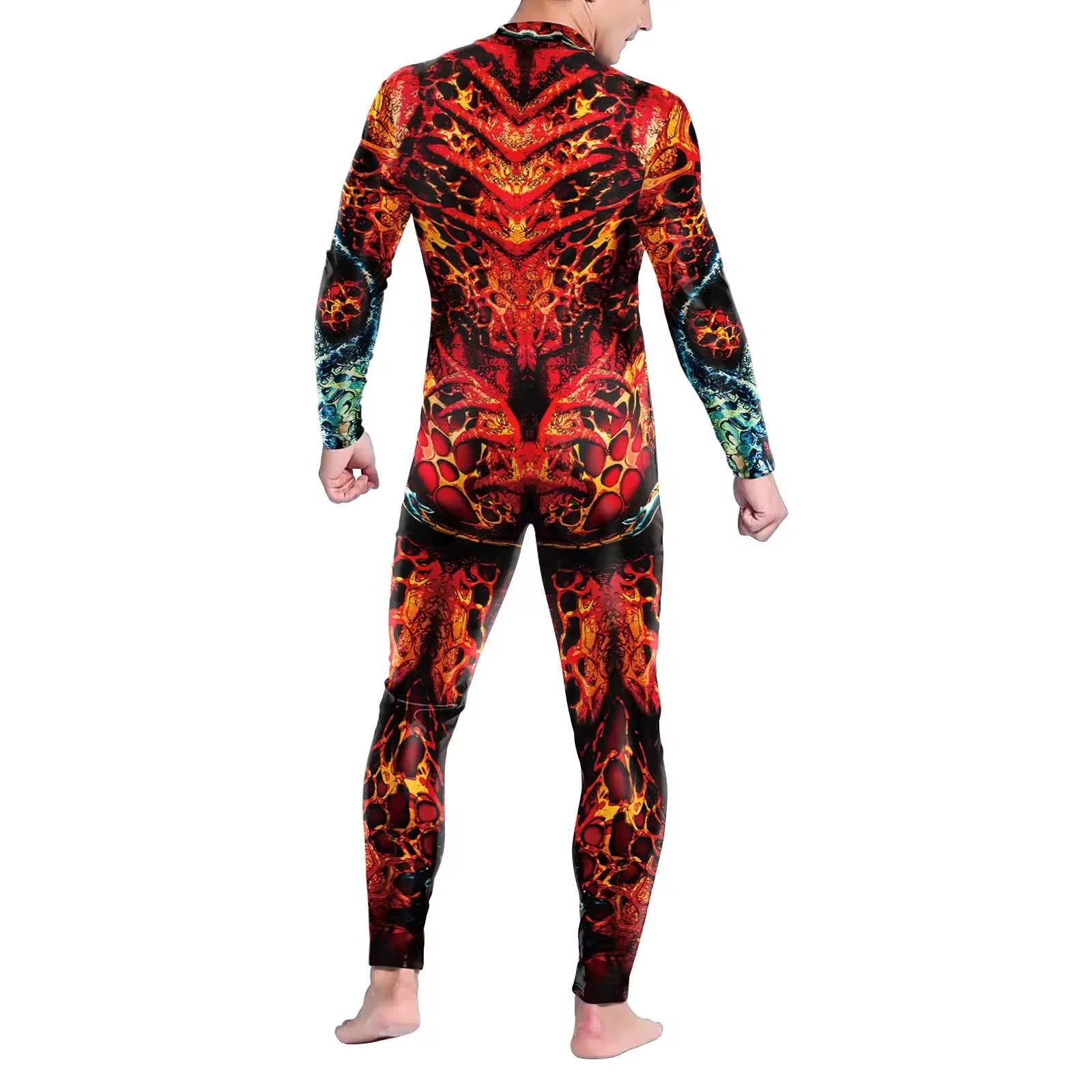 Men's Skeleton Dark Blood Skull Print Bodysuit Front Zipper Costume - alternate view 2