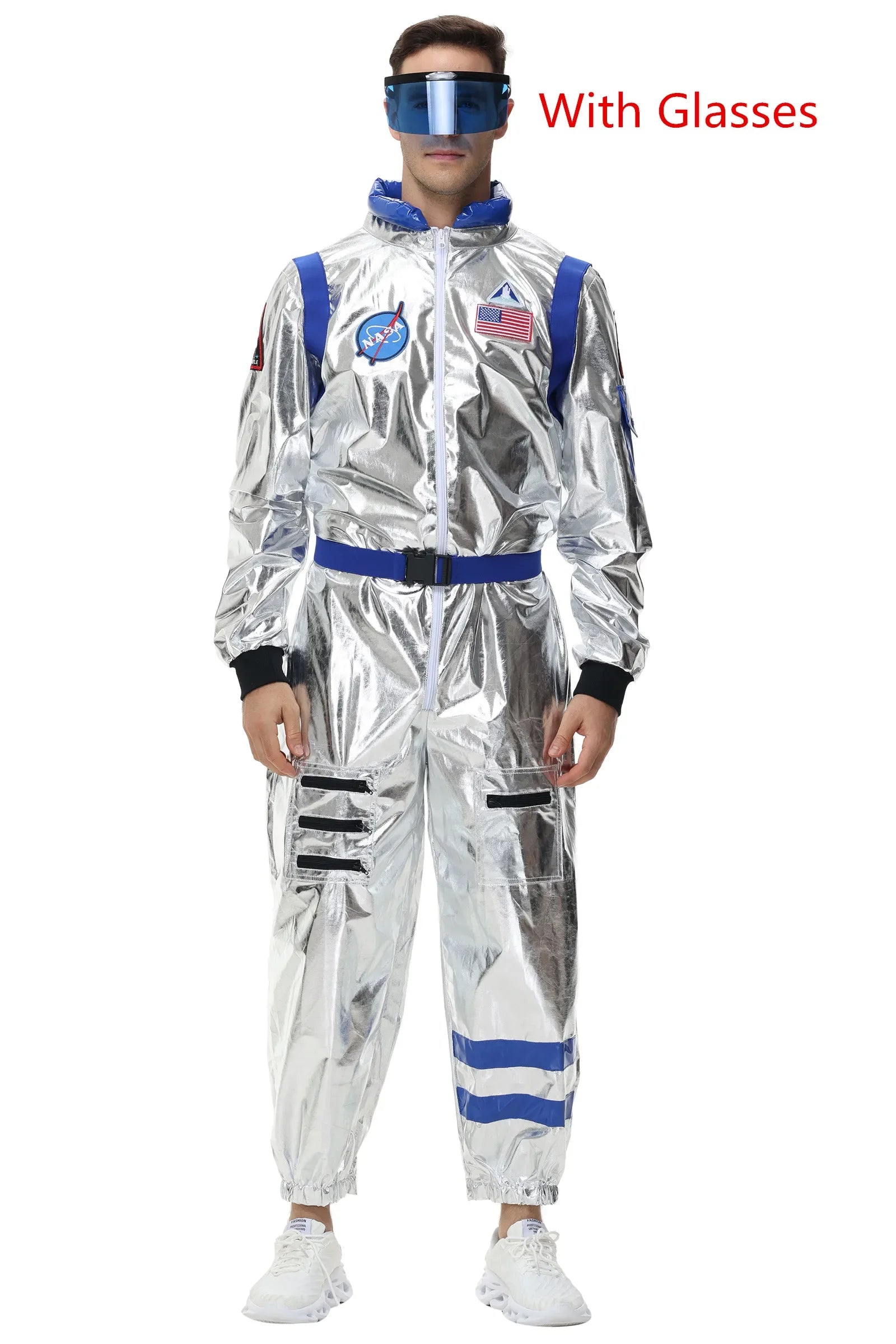 Adult Silver Astronaut Costume Men Women Spaceman Suit Space Jumpsuit Halloween Costume - Pink Women-B / L