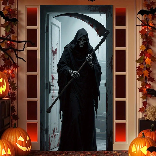 Horror Halloween porch banner - Death God Ribbon with blood - red splashes