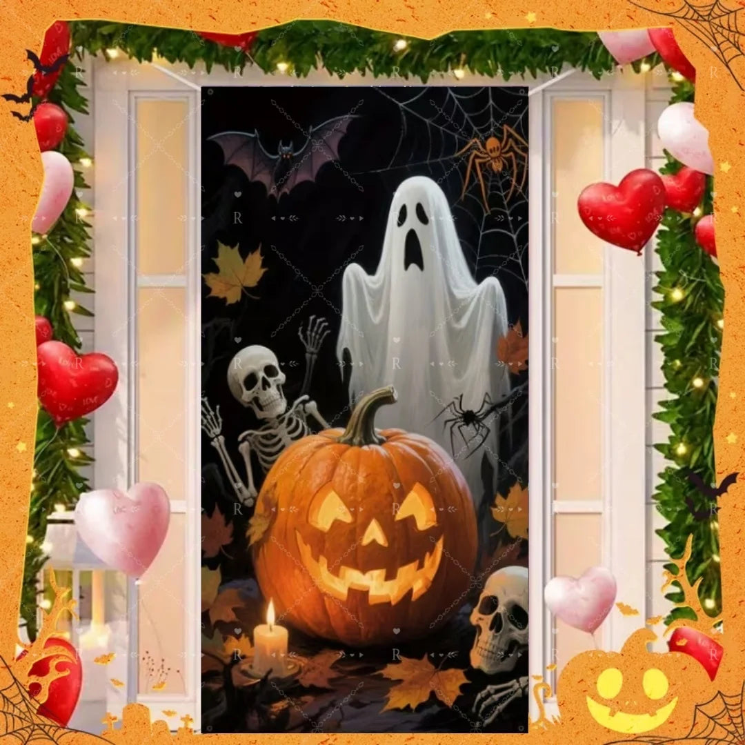 Happy Halloween Decor Door Cover Banner Horror Night Castle Bat Ghost Pumpkin - product image 12