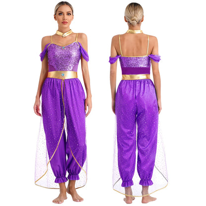 Women's Arabian Prince Belly Dance Princess Jumpsuit Indian Gems Costume - alternate view 11