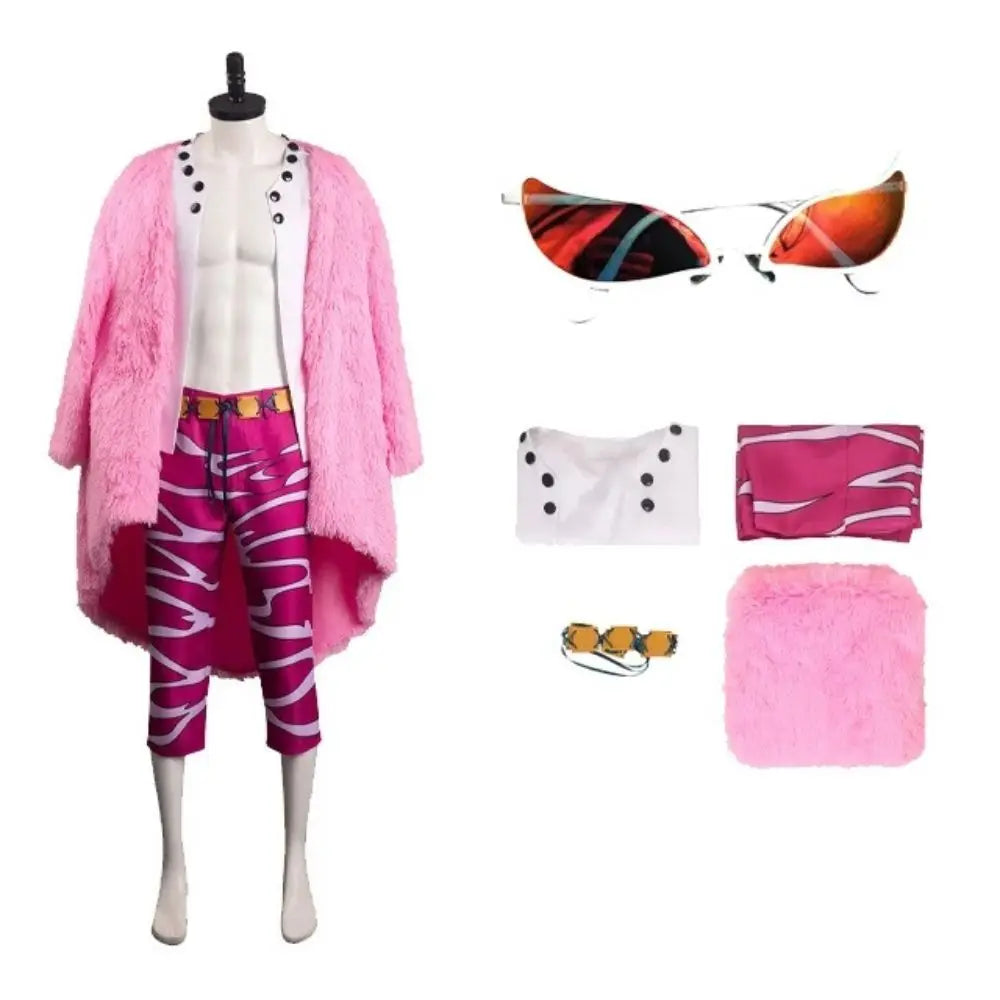 Anime Doflamingo Costume Disguise for Adult Men Jacket Cape Pants Glasses Halloween - Clothes / XXL
