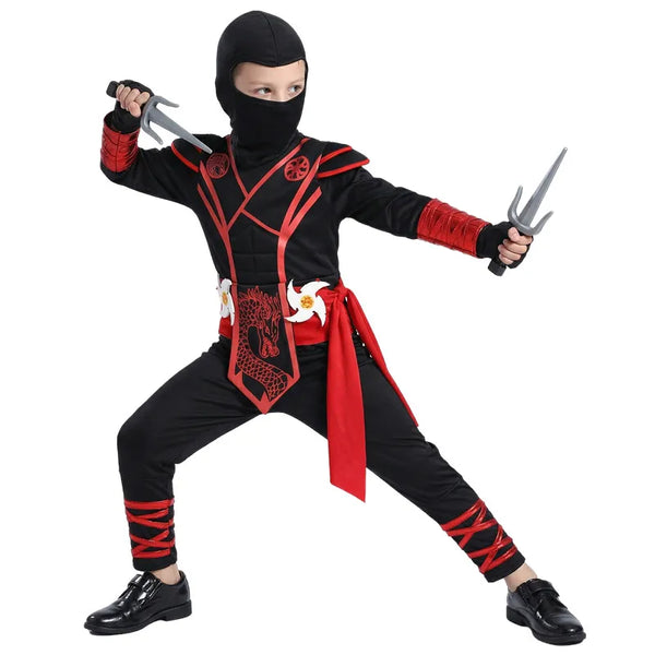 Boy / Girl Red Dragon Ninja Costume Cartoon Masked Warrior Performance Outfit Halloween - 01 / M