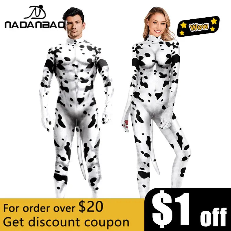 NADANBAO Adult Animal Costume – Dalmatian & Cow Print Catsuit Designs