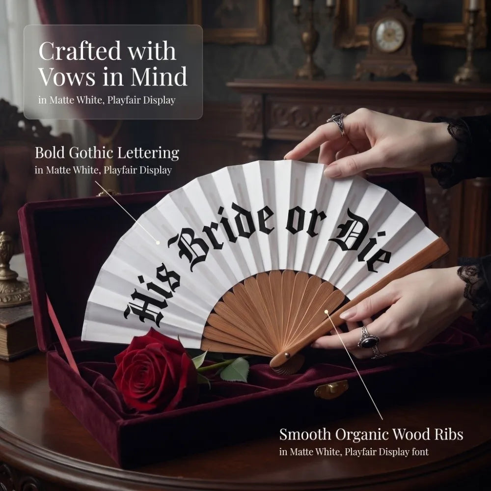 Vintage Gothic His Bride or Die Fan Large Retro Halloween Black White Hand - product image 5