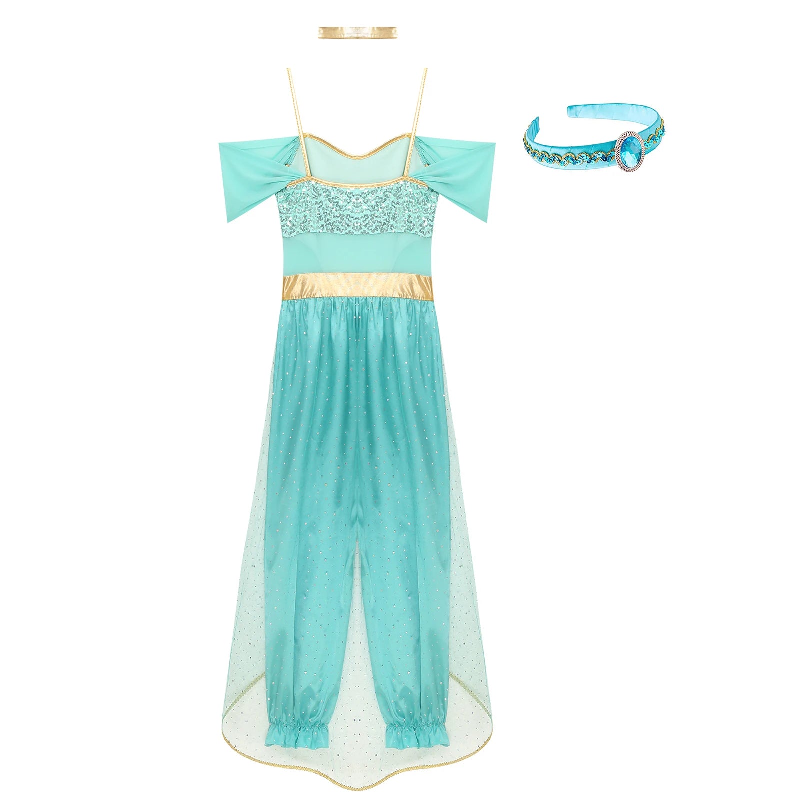Women's Arabian Prince Belly Dance Princess Jumpsuit Indian Gems Costume - alternate view 4