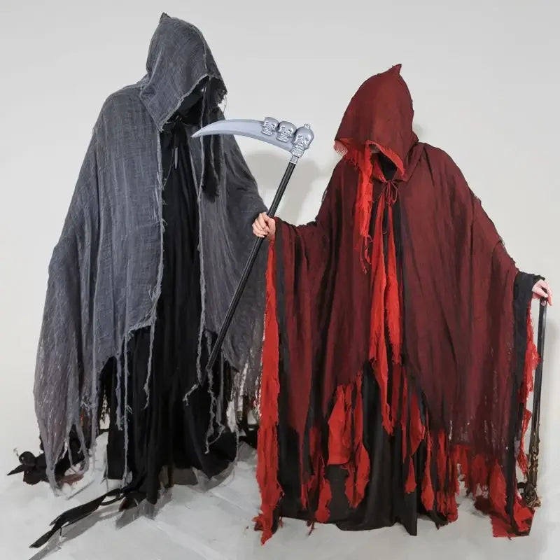 Medieval Scary Hooded Cloak Renaissance Wizard Horror Grim Unisex Halloween Costume - View 3