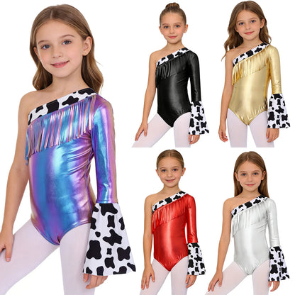 Kids' Girls Western Cowgirl One Shoulder Fringe Metallic Bodysuit Costume - alternate view 3