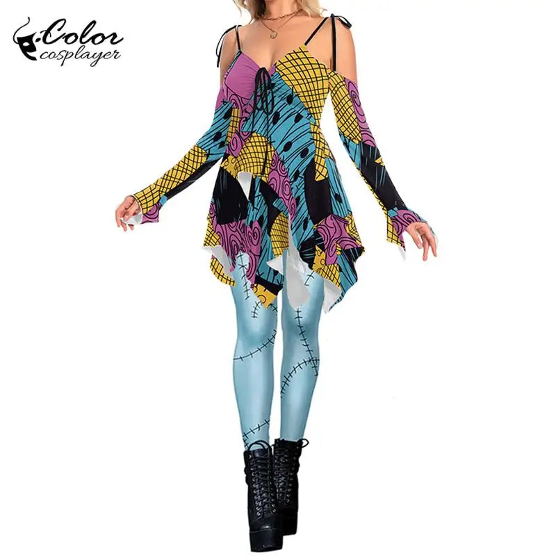 Color Cosplayer Sally Dress Suit Halloween Cosplay Costume Spandex - view 3
