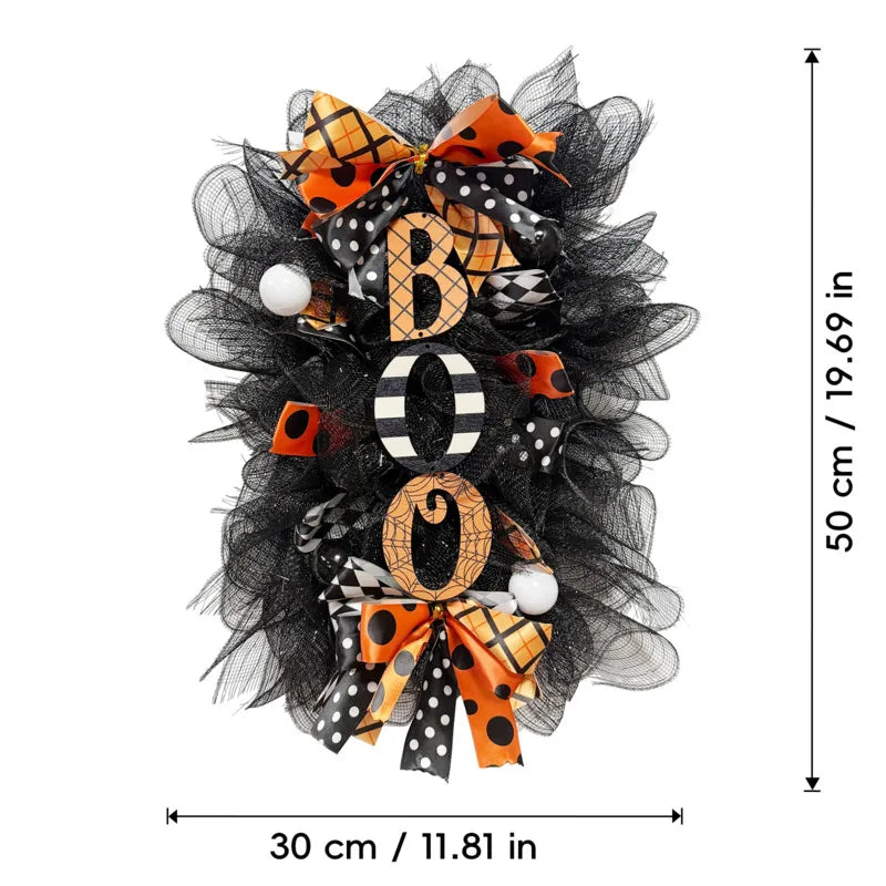 50x30cm Halloween BOO Wreath Pumpkin Door Hanging Garland Front Door Porch - product image 3