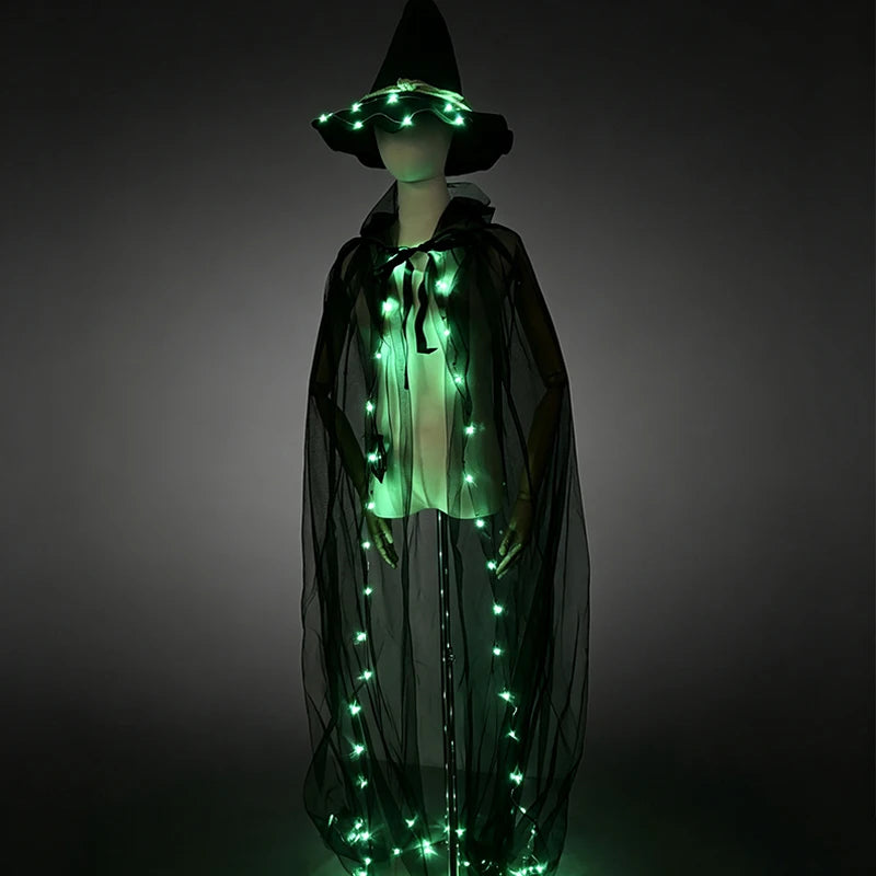 LED Light-Up Ghost Cloak – Halloween Cape & Hat Set Options