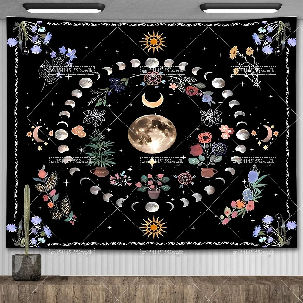 Moon Phase Psychedelic Celestial Tapestry