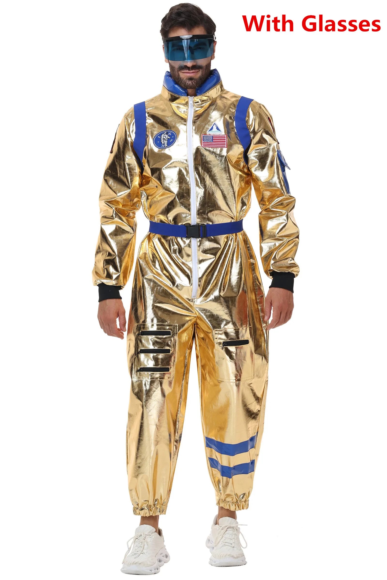 Adult Silver Astronaut Costume Men Women Spaceman Suit Space Jumpsuit Halloween Costume - Pink Women-B / XL