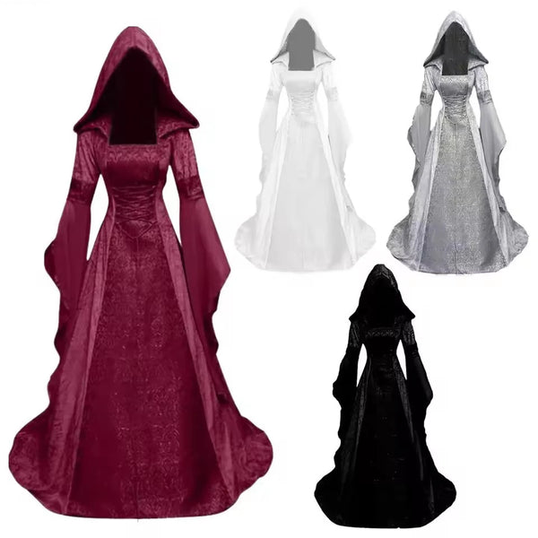 Women's Deluxe Witch Dress Medieval Costume Halloween Devil Pagan Witch Wedding Cos Costume Hooded Gown Robe - product image 1