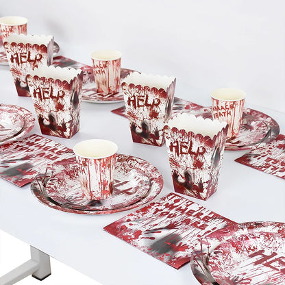 Halloween Party Disposable Tableware Scary Bloody Handprint Paper Plates Cups Popcorn Box For Halloween - product image 6