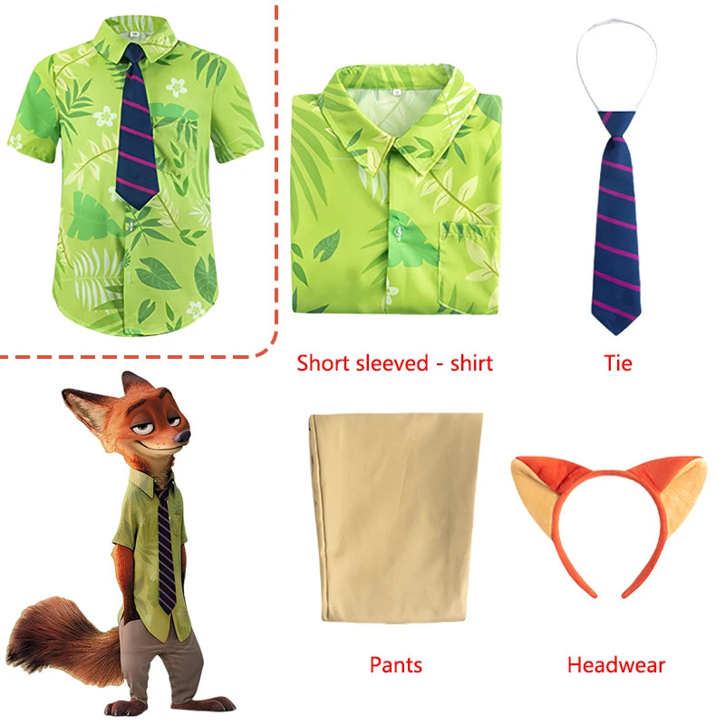 Clever Fox Character Cosplay Costumes Animated Animal City Cosplay Summer Shirt Tie Nick