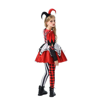 Naughty Girls Clown Costume Kids Circus Scary Tutu Dress Halloween Costume Jester Dress Up - set / 140