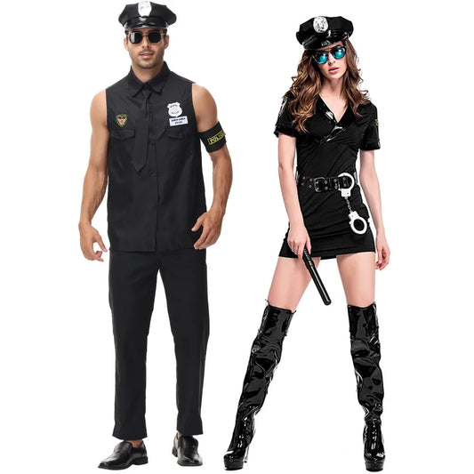 Halloween Adult Police Officer Policeman Costumes Costume for Polices Men Women Couples - Men / S