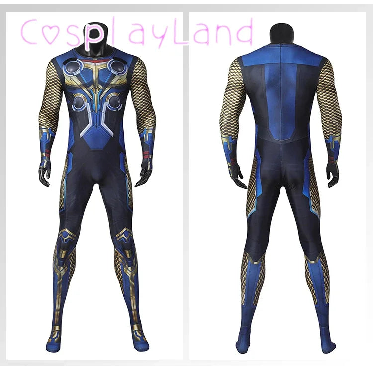Halloween 3D Printing Bodysuit Love and Thunder Costume Odinson Outfit with Jumpsuit Cape - Full Set NO Cape / M