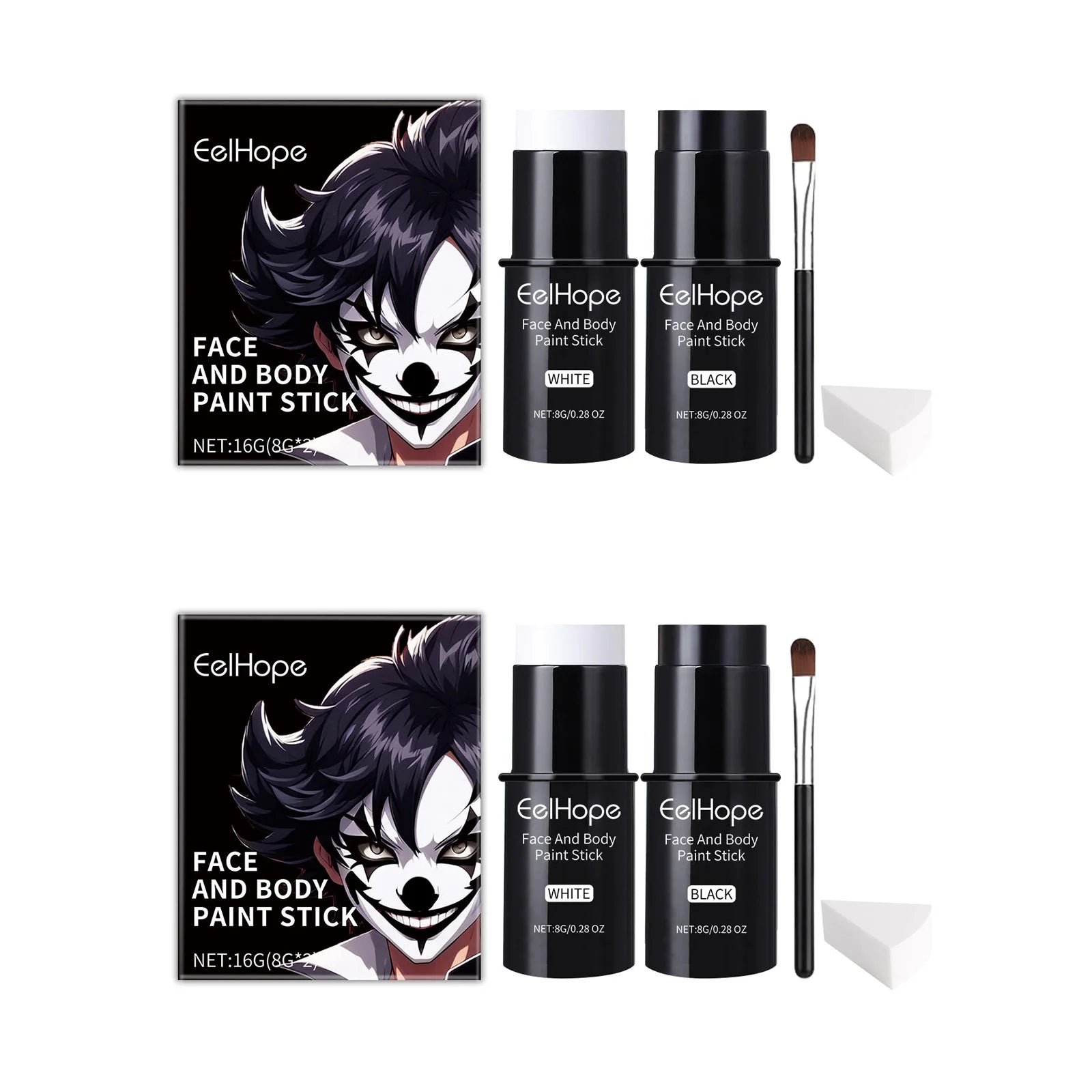 Halloween Black White Face Body Paint Kit Full Coverage Lighweight Foundation Clown Joker Makeup Festive - product image 8