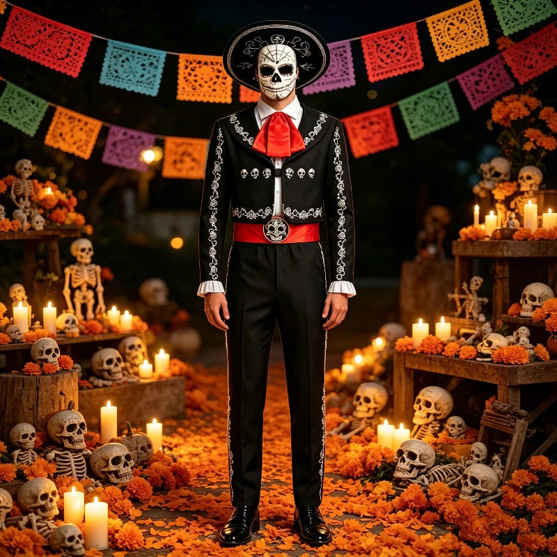 Day Of The Dead Mexican Traditional Retro Skull-Print Role-Play Set