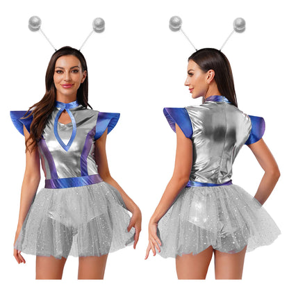 Women's Metallic Space Alien Robot Halloween Costume