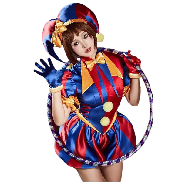 Pomni Costume Anime the Amazing Clown Jumpsuit Digital Circus Uniform Women's Halloween - only Wig / XL