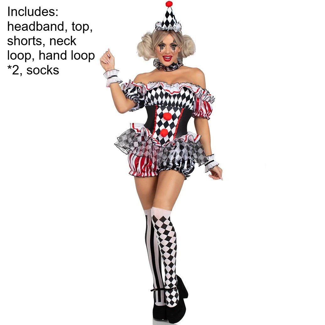 Women's Clown Cosplay Costume Circus Performance Outfit Uniform Halloween Party Carnival Jester Dress Theater - product image 8