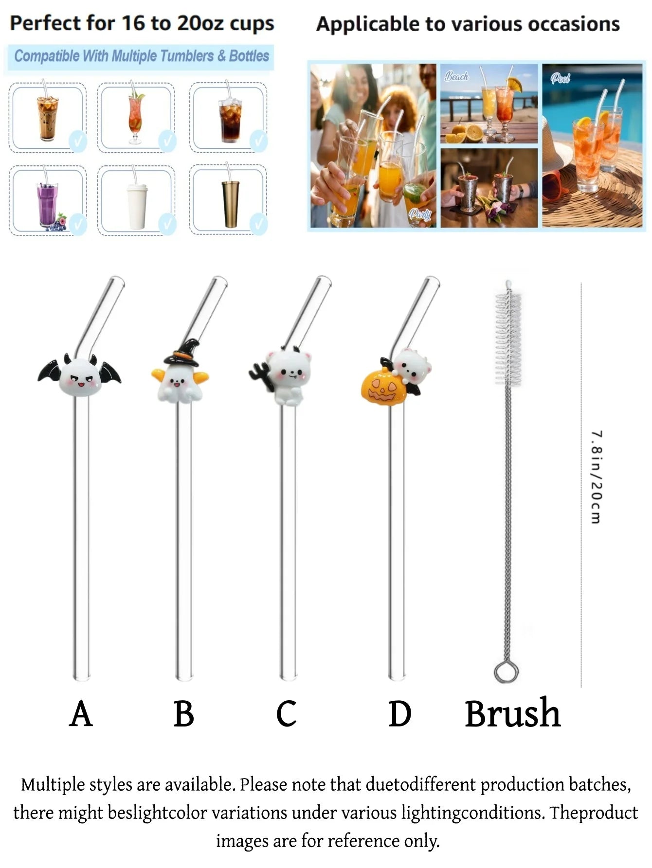 4PCS Halloween Glass Straw with Spooky Devil Decor, Multi - Holiday Table - product image 6