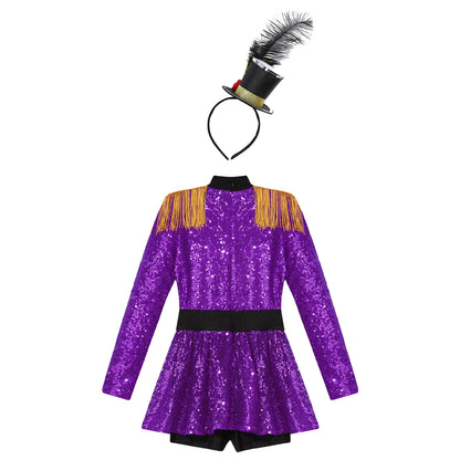 Kids' Ringmaster Circus Long Sleeve Tassel Shoulder Zipper Sequin Tutu Costume - alternate view 5