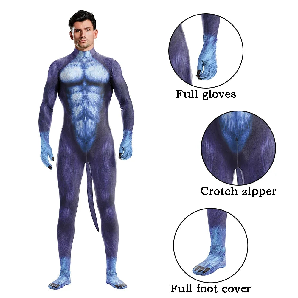 Full Cover Elastic Zentai Pet Suit Jumpsuit Print Catsuit Bodysuits Tail Purim Pet - 1019 / S