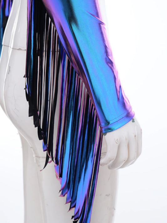Men's Holographic Glossy Shoulder Armor Tops Fly Sleeve Jacket Tailcoat Costume