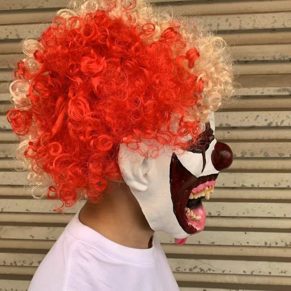 Terrifying Clown Costume Mask Toothy Tongue Out Latex Material Ghost Festive Mask Scary - View 5